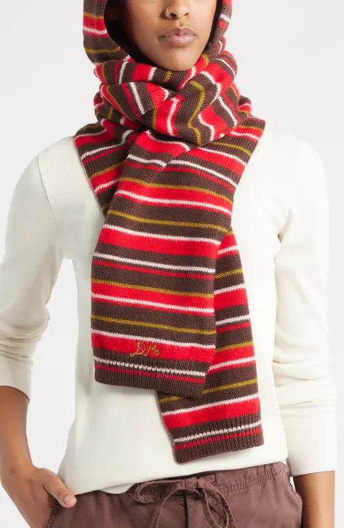 Damson Madder Stripe Tie Front Hood Scarf in Red Multi at Nordstrom | Nordstrom