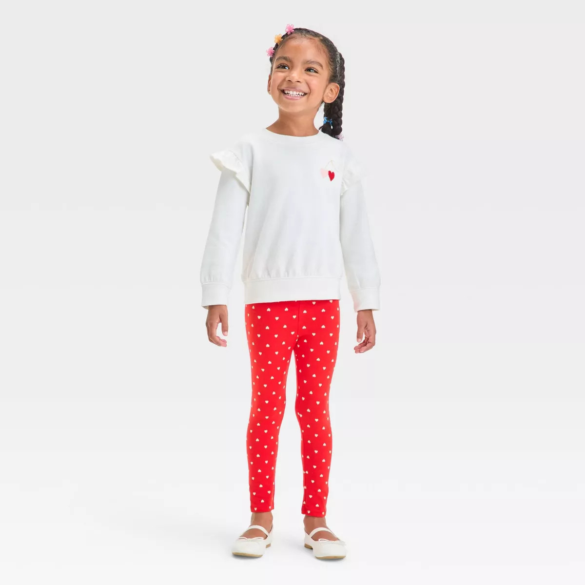 Toddler Girls' Valentine Day Long Sleeve Top & Bottom Cherry Set - Cat & Jack™ Cream 5T | Target
