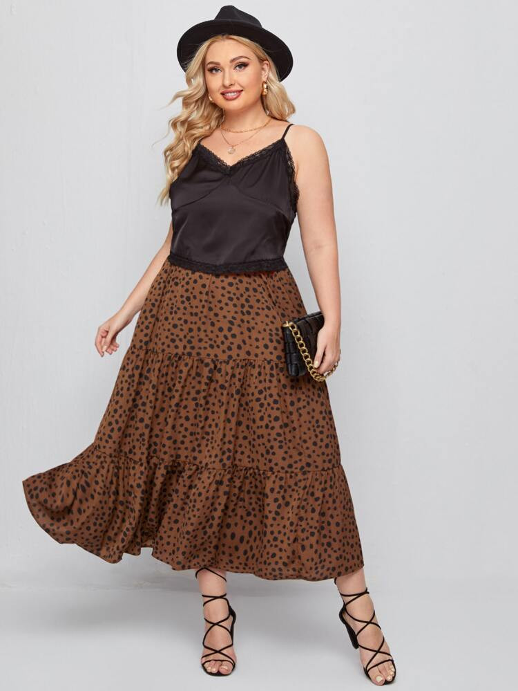 Plus All Over Print Ruffle Hem Skirt | SHEIN