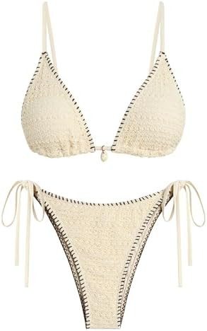 ZAFUL Women's Sexy Triangle Bikini Set Crochet Tie Side String Cheeky Swimsuit 2 Piece Bathing Su... | Amazon (US)