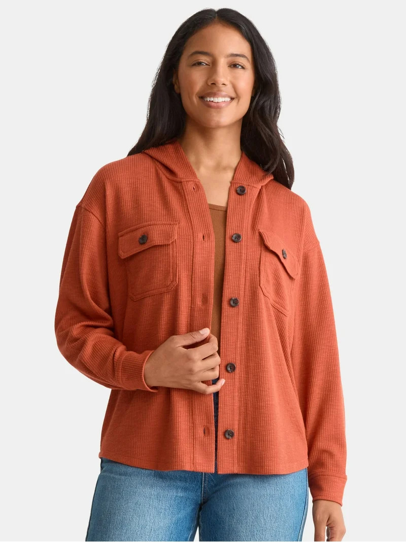 Time and Tru Women's and Women's Plus Ribbed Shirt with Hood, Sizes XS-4X - Walmart.com | Walmart (US)