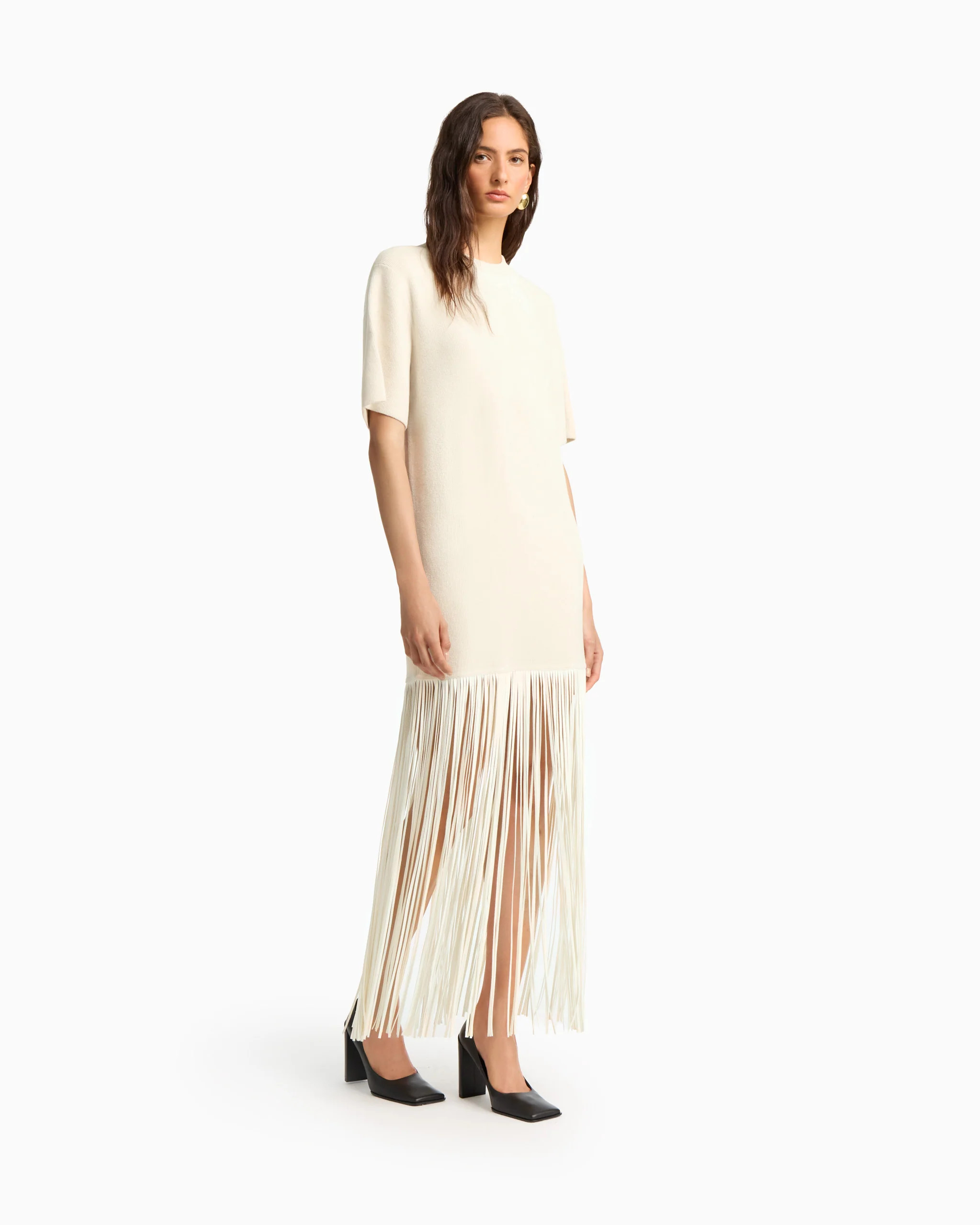 NIKI fringe tshirt dress in cream | Shop.app