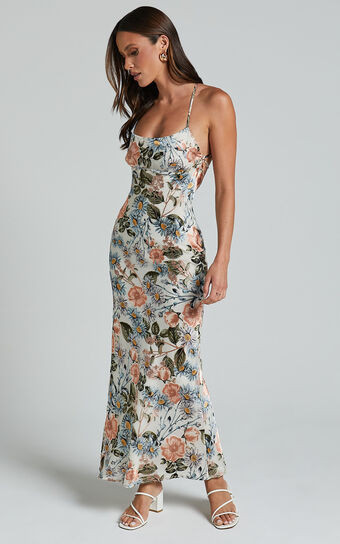 Constanzie Maxi Dress - Open Tie Back Dress in Peach Floral | Showpo (US, UK & Europe)
