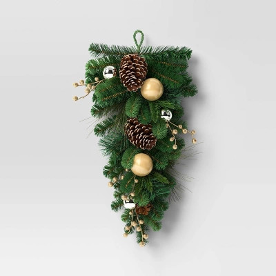 28" Decorated Pine Hanging Christmas Artificial Swag Green/Champagne Gold - Wondershop™ | Target