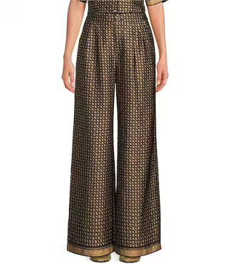 Le' AL.X Logo Print Satin High Waisted Pleated Front Wide Leg Coordinating Pants | Dillard's | Dillard's