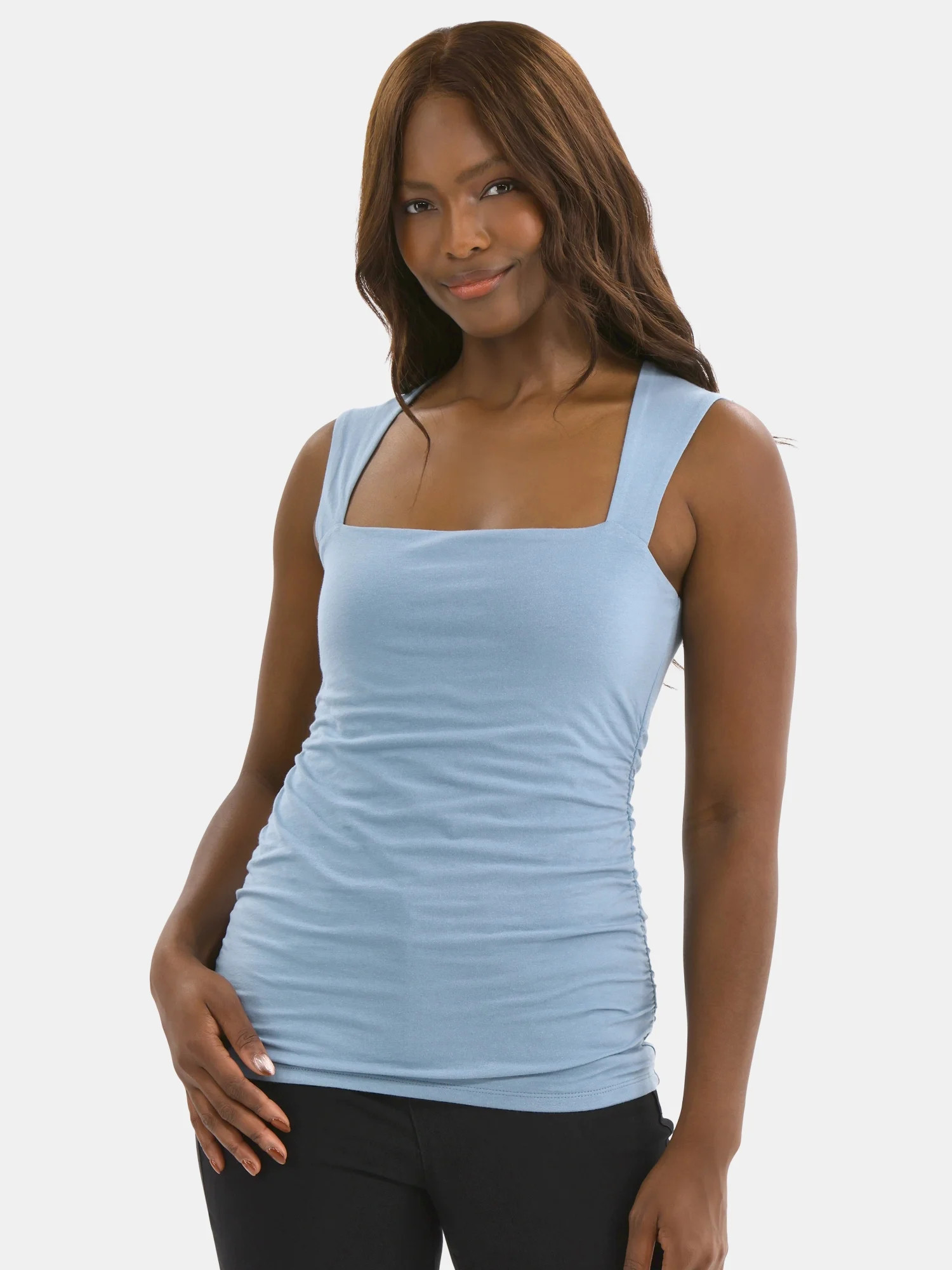 Time and Tru Ruched Square Neck Top, Sizes XS-3XL | Walmart (US)