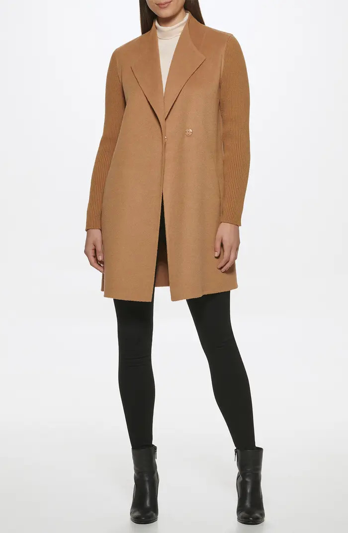 Kenneth Cole Ribbed Sleeve Wool Blend Coat | Nordstromrack | Nordstrom Rack