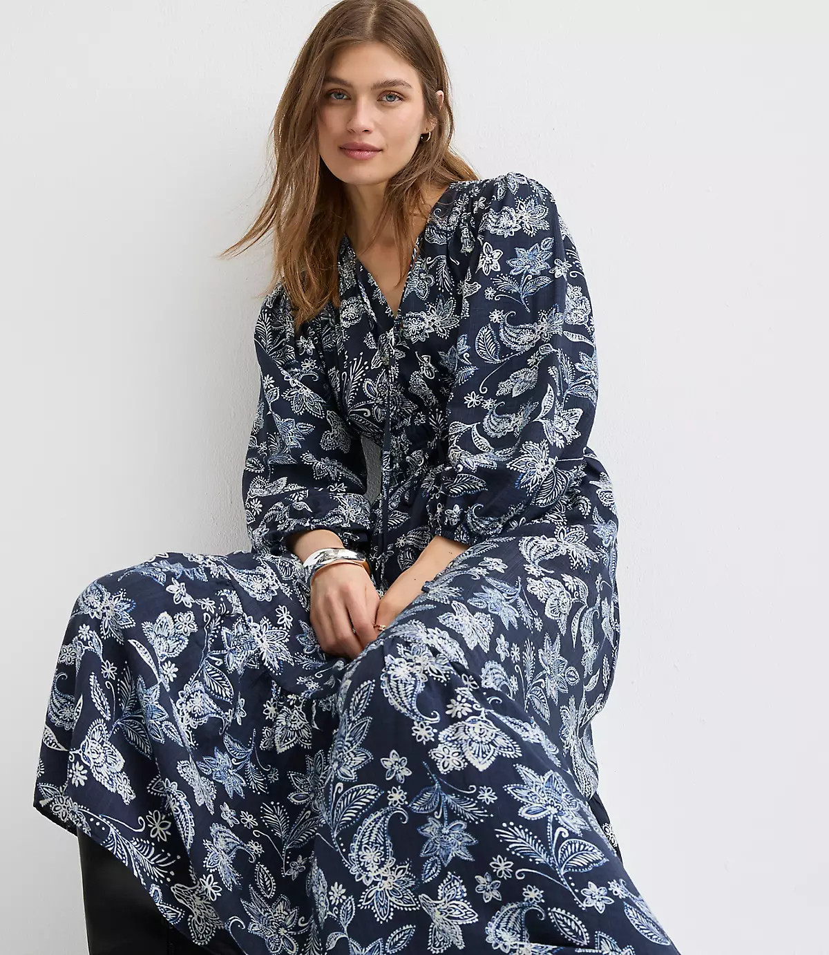 Paisley Bow Maxi Pocket Dress | LOFT