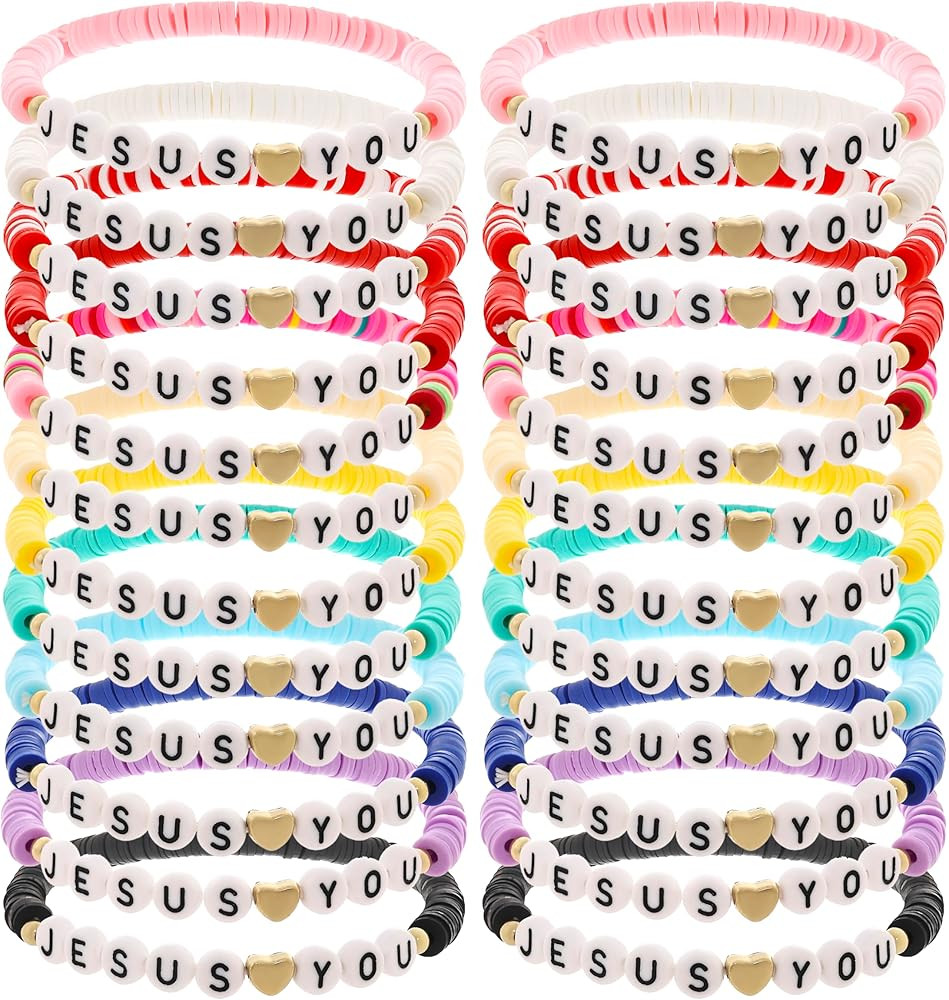 Taouzi 24Pcs 𝐉𝐞𝐬𝐮𝐬 𝐋𝐨𝐯𝐞𝐬 𝐘𝐨𝐮 Bracelets Bulk Handmade Clay ... | Amazon (US)