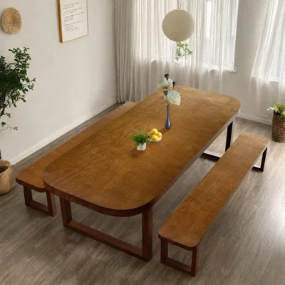 Rectangular Farmhouse Solid Wood Dining Table Set with Solid Wood Bench | Wayfair North America