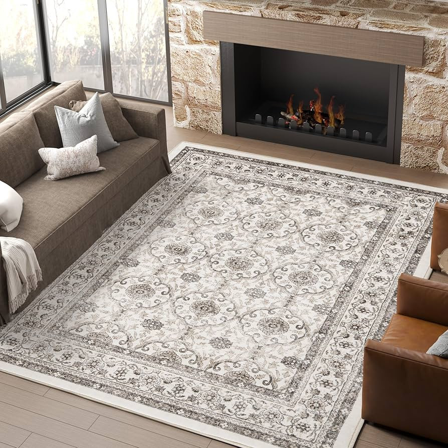 JINCHAN Area Rug 6x9 Rug Washable Boho Living Room Rug Soft Rug Indoor Taupe Floral Print Carpet ... | Amazon (CA)