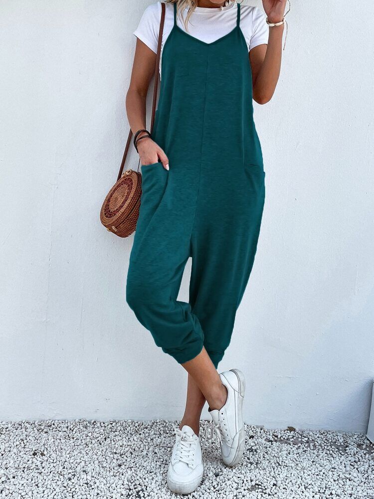 Dual Pocket Keyhole Back Cami Jumpsuit Without Tee | SHEIN