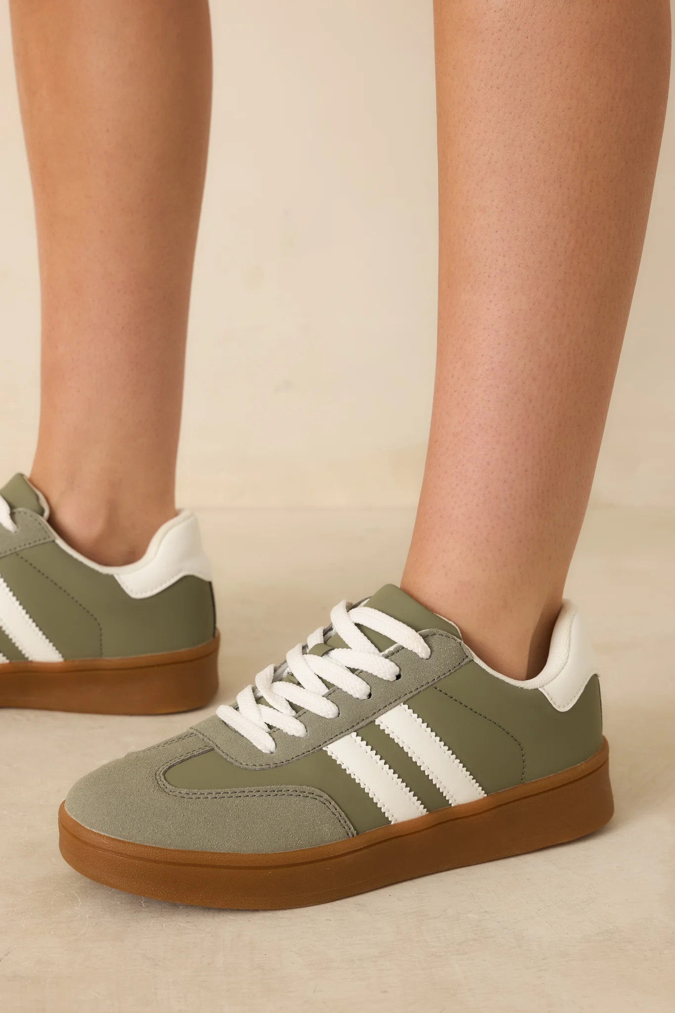 Chasing Chill Light Green Faux Leather and Suede Lace-Up Sneakers | Red Dress