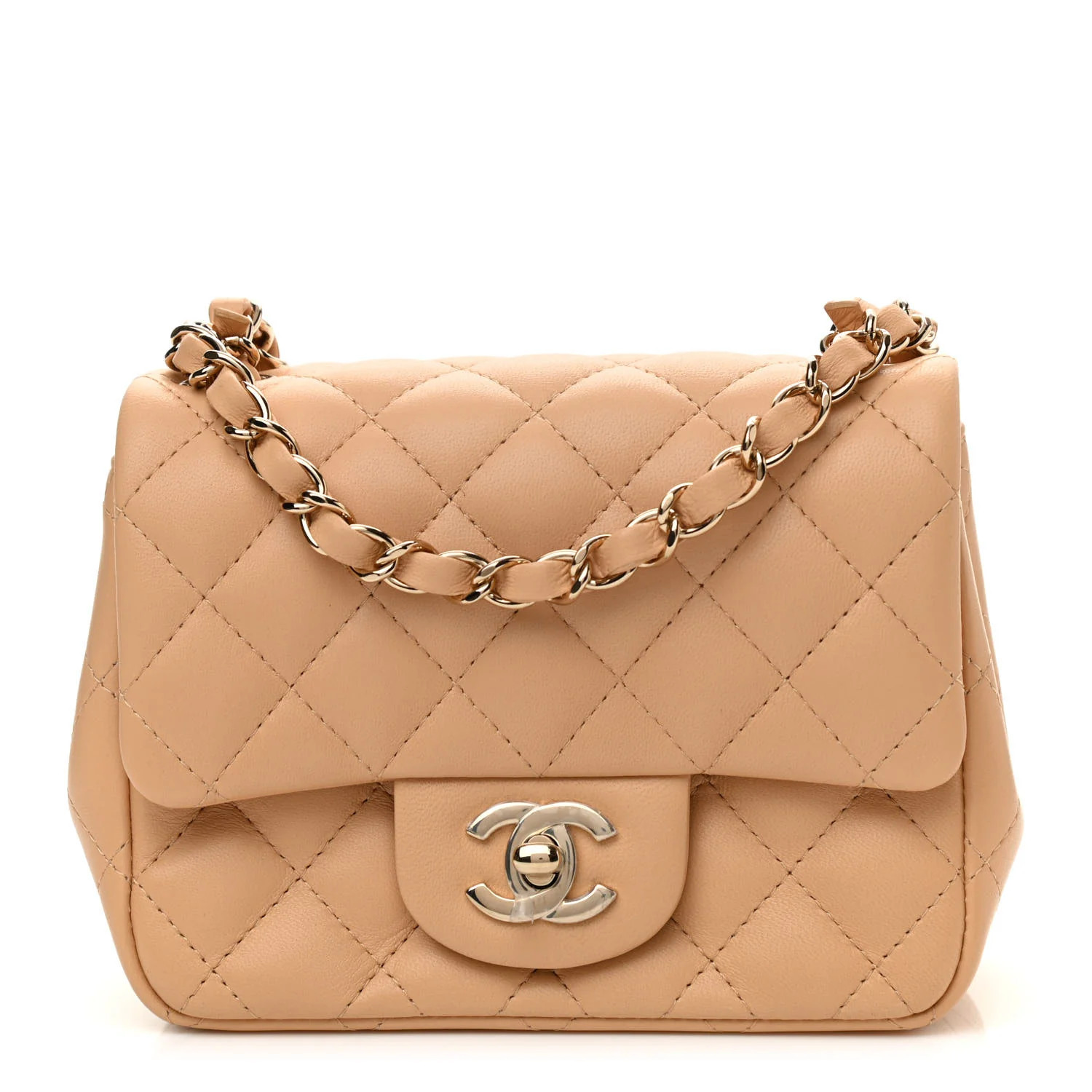 Lambskin Quilted Mini Square Flap Beige | FASHIONPHILE (US)