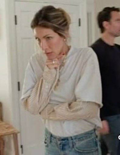 Erin Lichy's Layered T Shirt pinstripe shirt straight leg high waist jeans