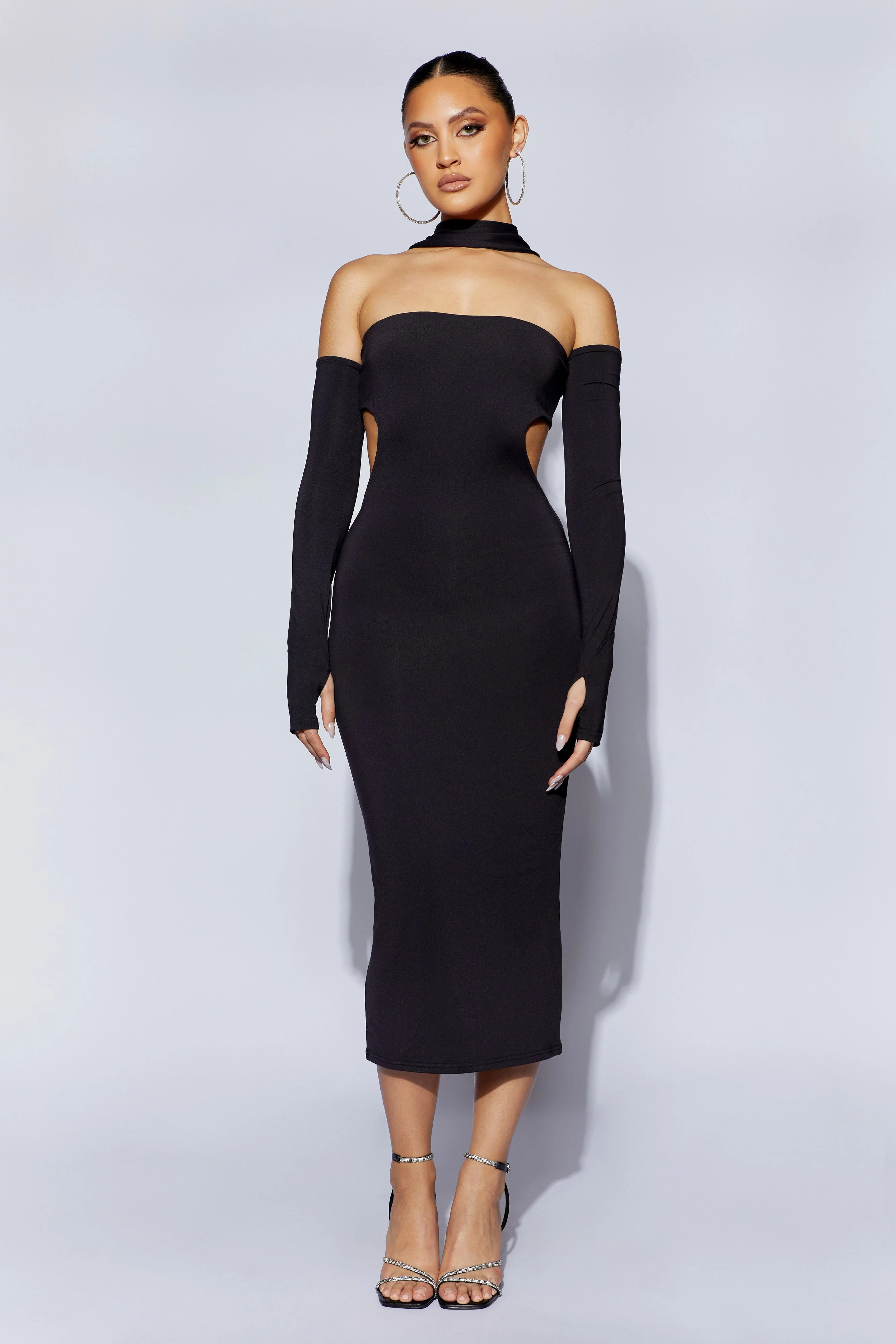 Demie Neckband Midi Dress With Fingerless Gloves - Black | Meshki (APAC)