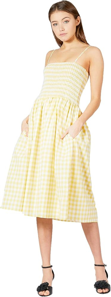 Pink Smocked Gingham Midi Dress Checkered Print for Summer Days | Amazon (US)