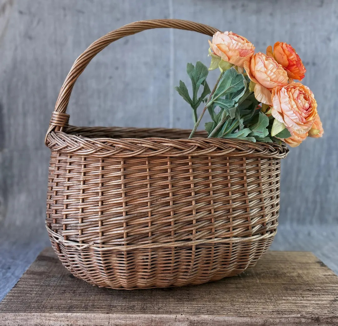 Very Old French Wicker Basket with Handle – Rustic Farmhouse Charm | Etsy (US)