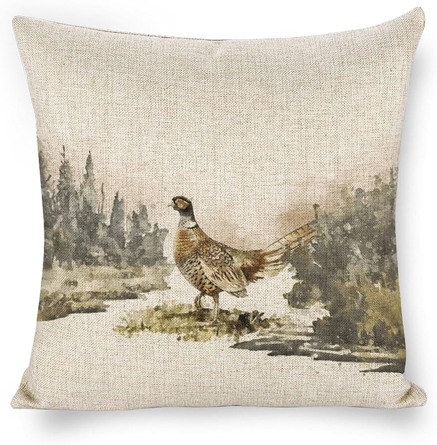 Linen Farmhouse Throw Pillow Covers Water Color Pheasant 18x18 Inch Double Sideds with Zipper Dec... | Amazon (US)