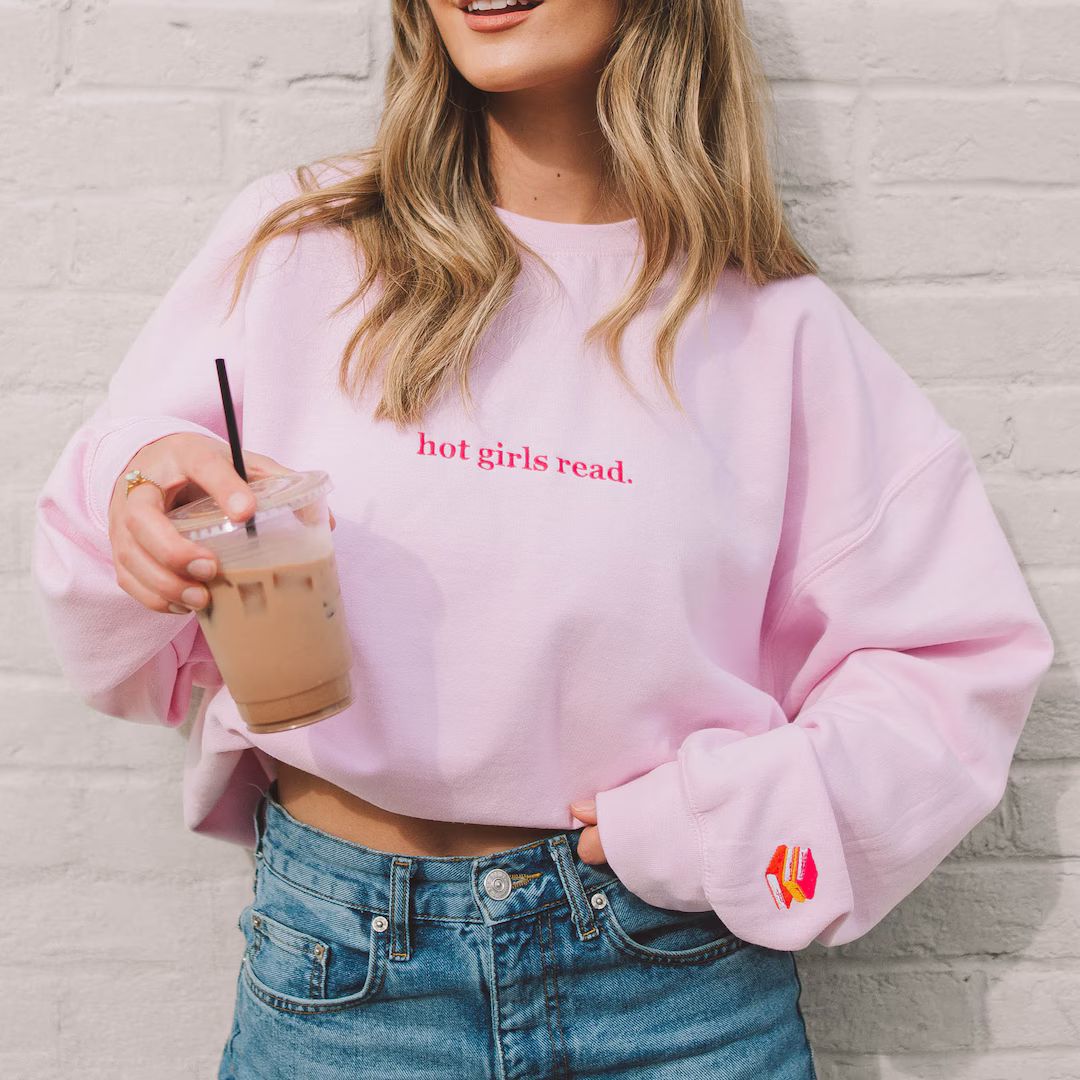 Embroidered Hot Girls Read Crewneck Sweatshirt - Etsy | Etsy (US)