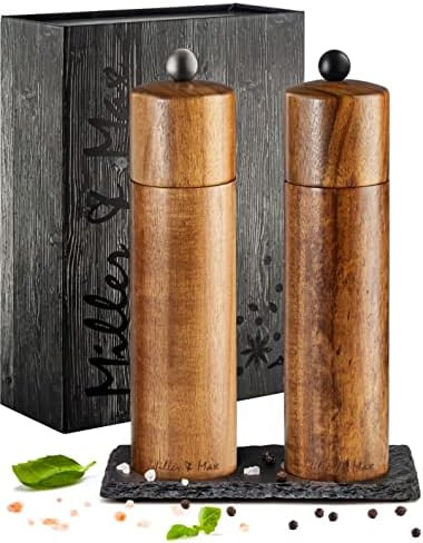 Wooden Salt and Pepper Grinder Set, Acacia Wood Salt and Pepper mills set, Salt and Pepper Grinders  | Amazon (US)