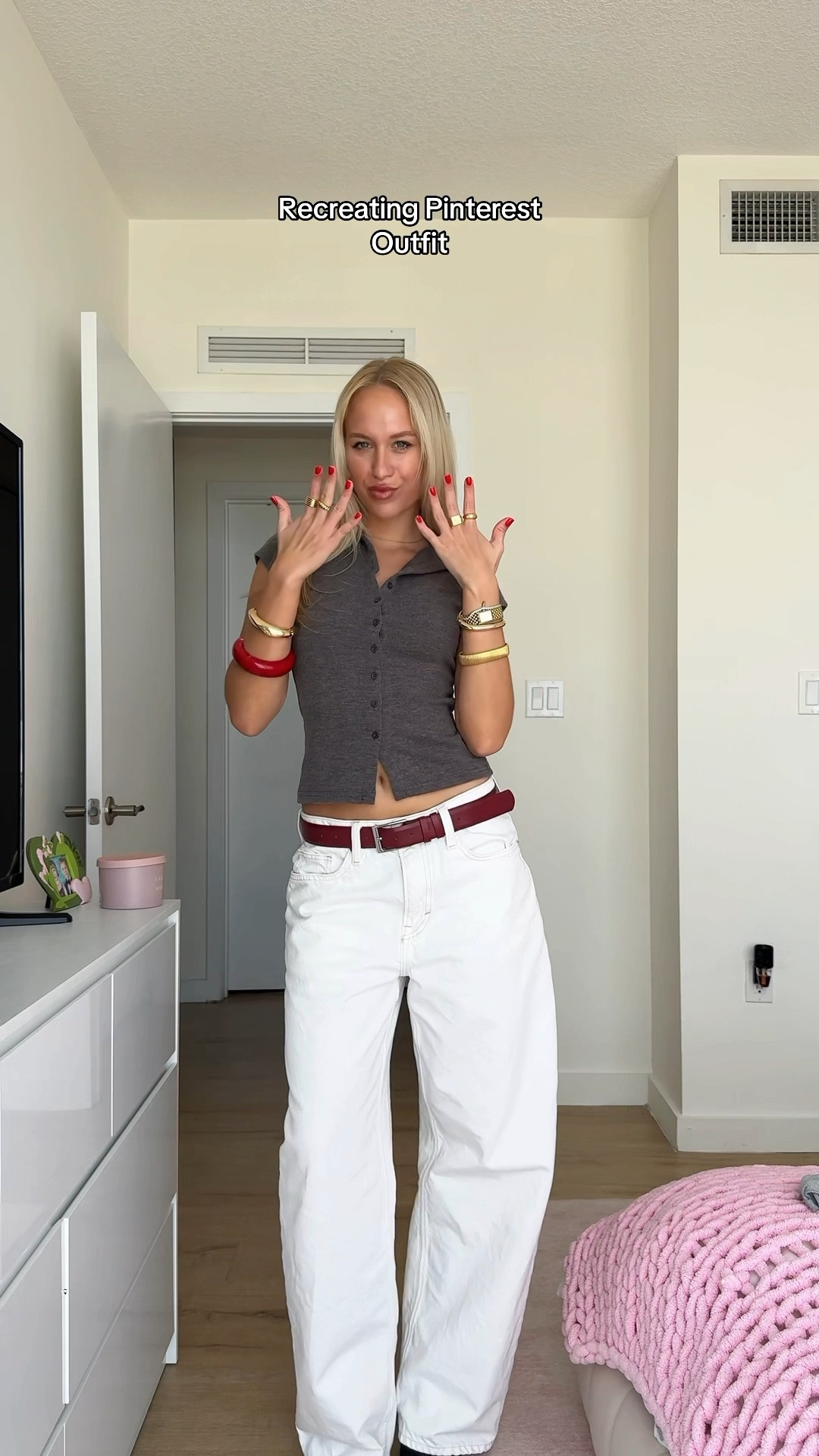 Just found out 3 color combo white + gray + red and pop of gold jewelry! Chic and stylish for spring❤️

#LTKU #LTKStyleTip