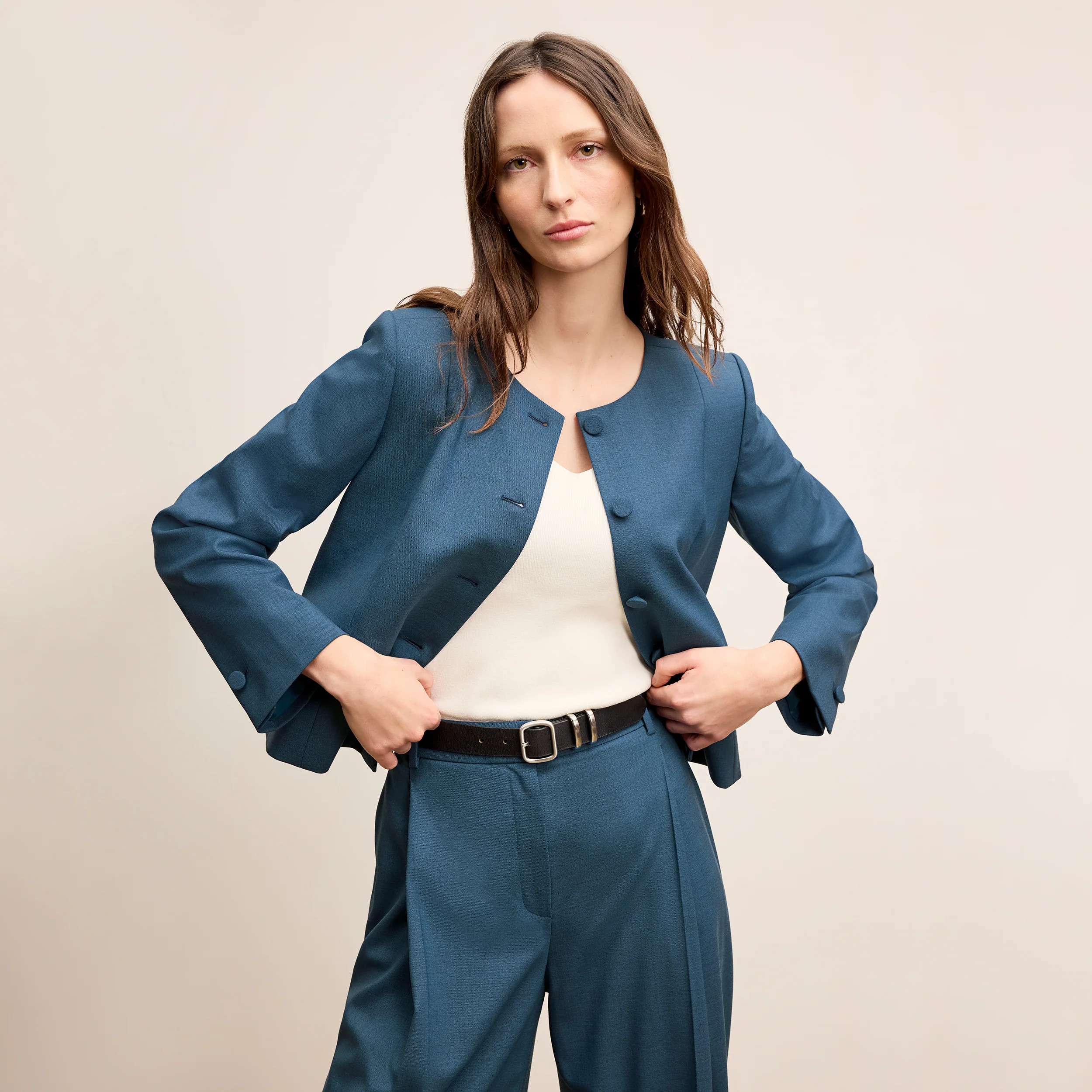 Aniya Crop Jacket - Wool Twill :: Bluebell | MM LaFleur