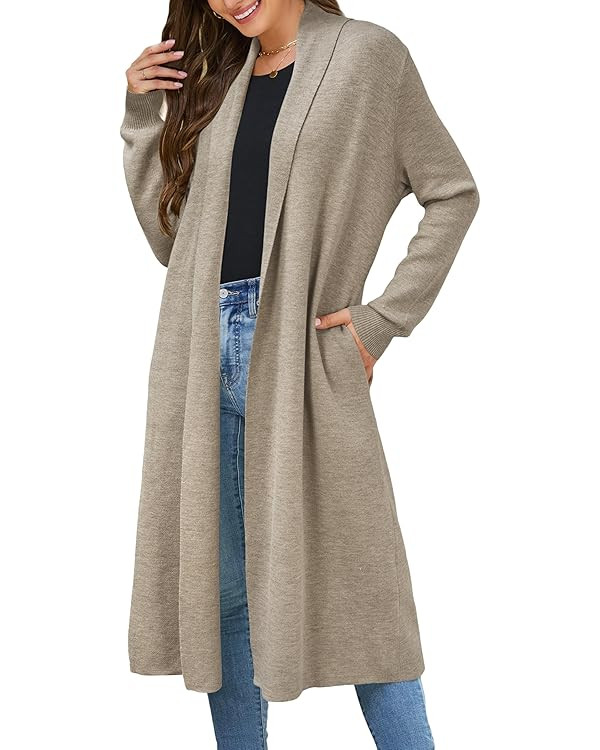 OUGES Women's Wool Blend Long Cardigan Sweater Oversized Open Front Knit Coat 2025 Trendy Fall Ou... | Amazon (US)