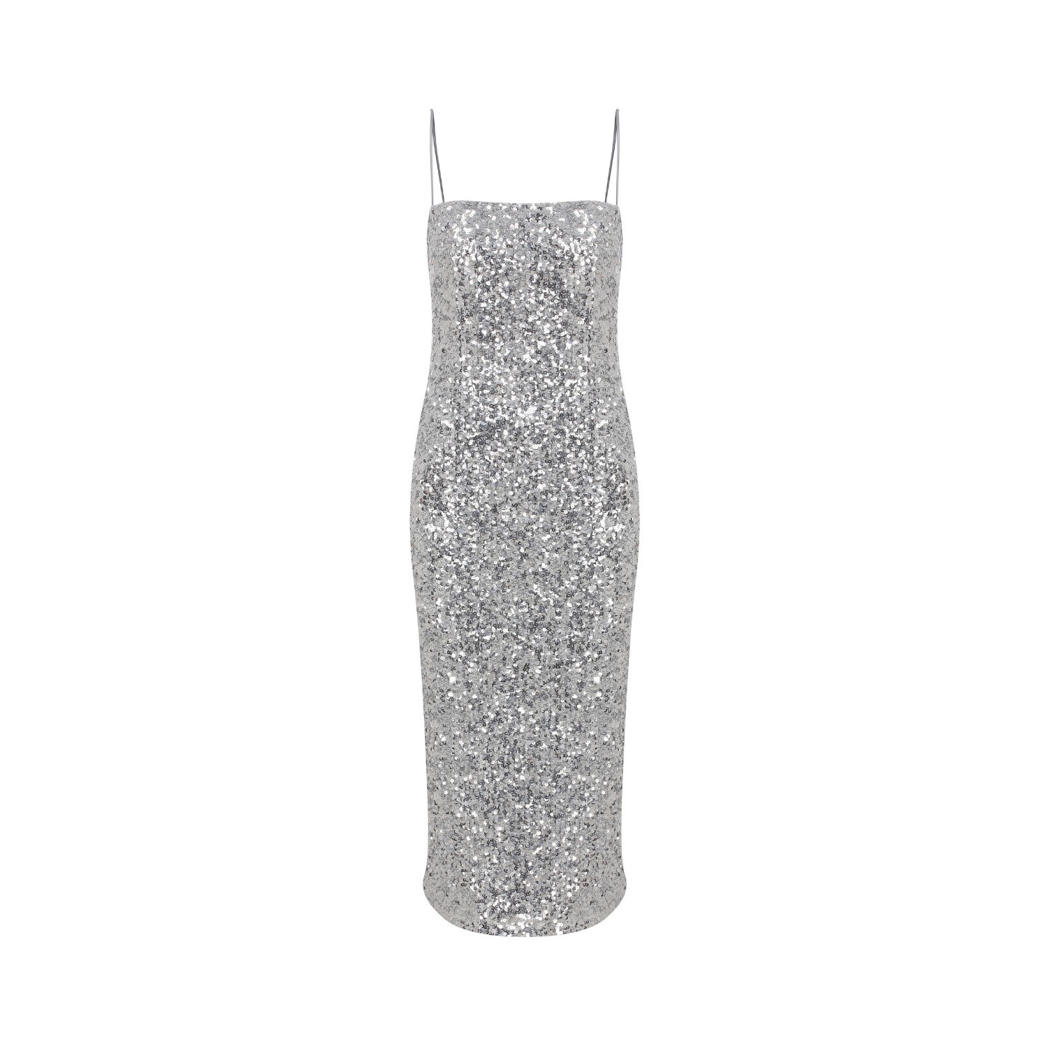 Miles Sequin Midi Dress In Silver Burch | Wolf & Badger (US)