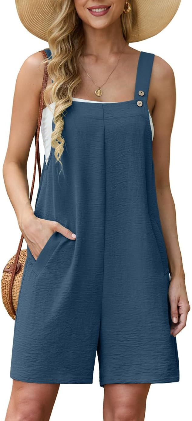 Lepunuo Rompers for Women Summer Boho Loose Fit Sleeveless Short Jumpsuits Overalls Vacation Outf... | Amazon (US)