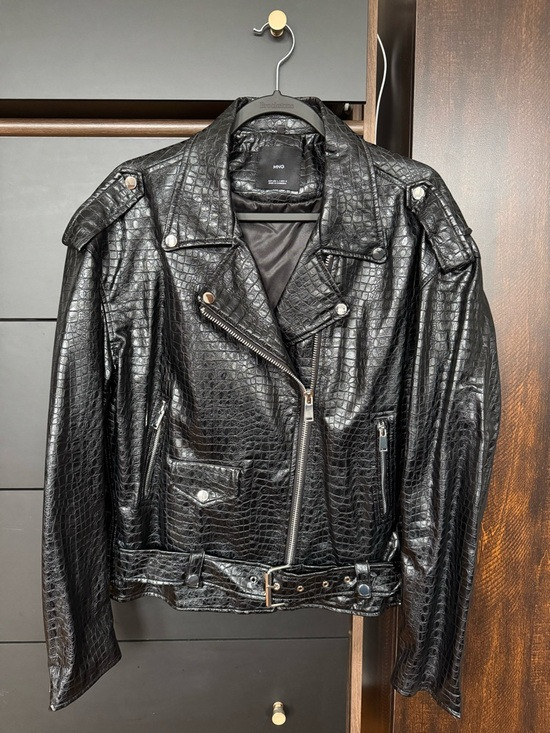 Mango Faux Leather Black Croc Effect Leather jacket | Poshmark
