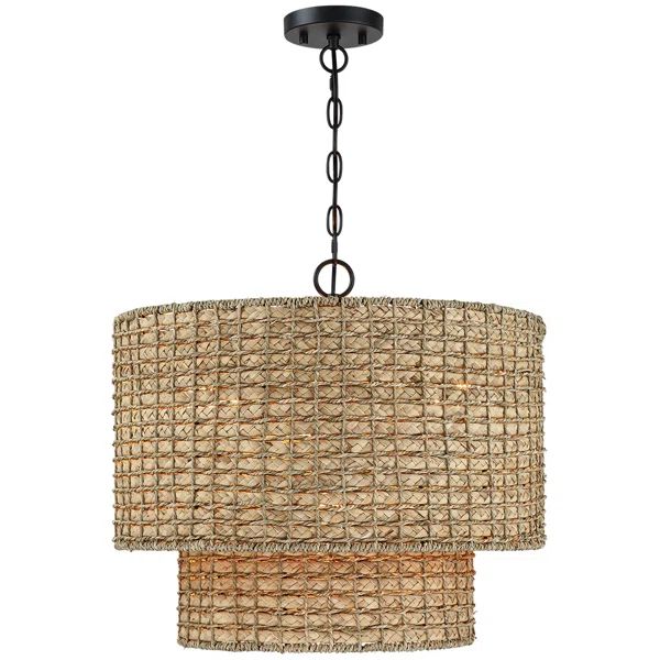 Stutz 20 In. 4-light Natural Rattan Traditional Drum Pendant Light Black Canopy | Wayfair Professional