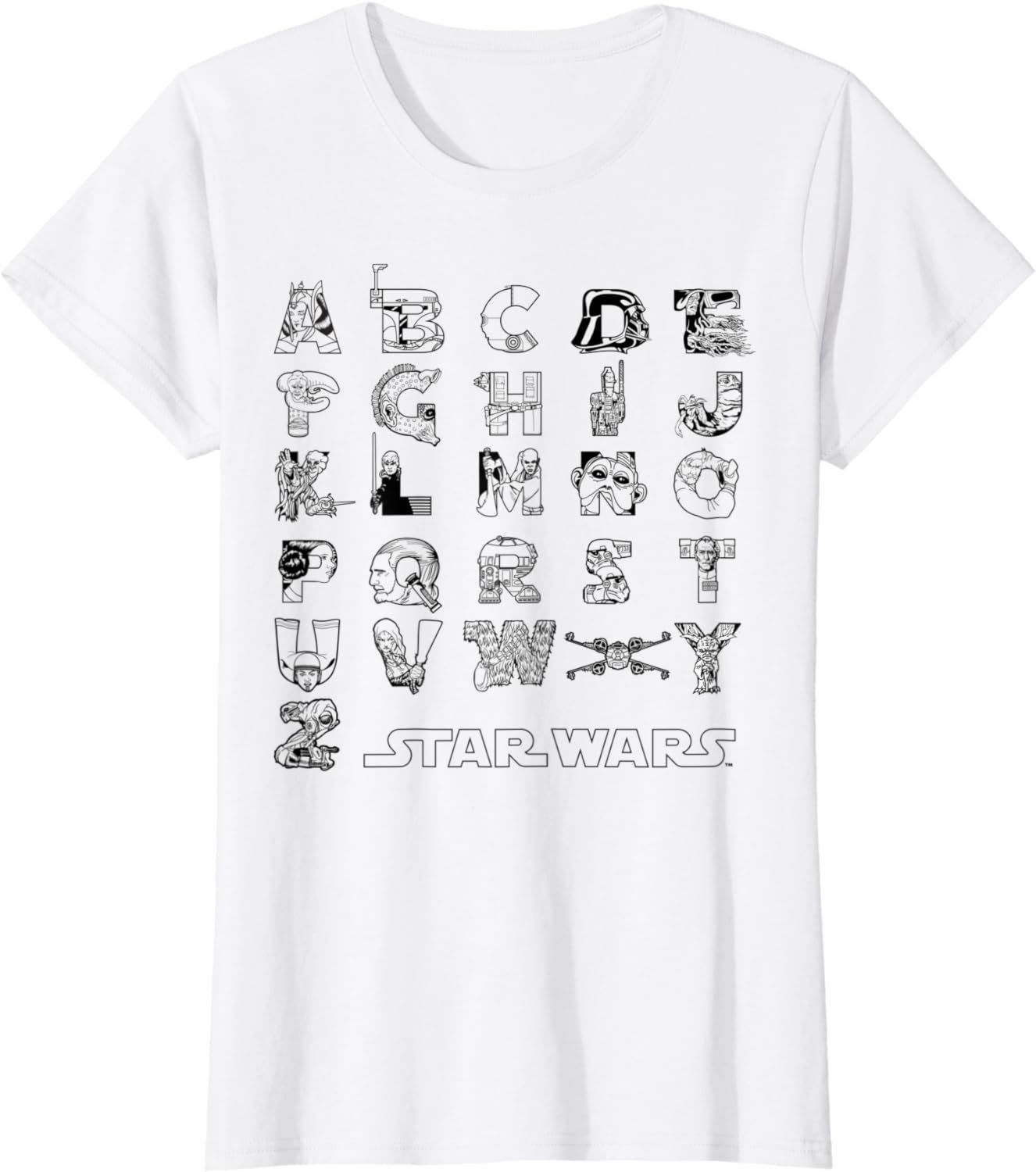 Star Wars In An Alphabet Far, Far Away Characters T-Shirt | Amazon (US)