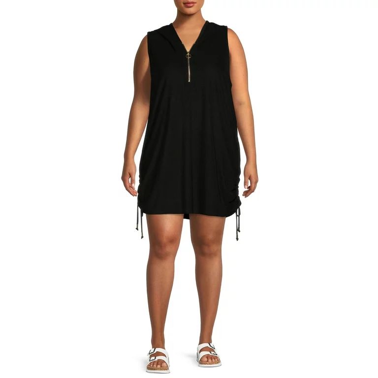 Time and Tru Women's and Women's Plus Cinched Sleeveless Cover-Up with Hood | Walmart (US)