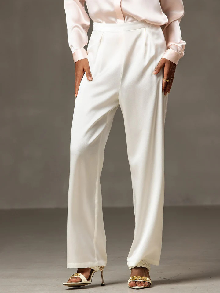 Women's 19Momme Silk High Waist Wide Leg Pants | SilkSilky