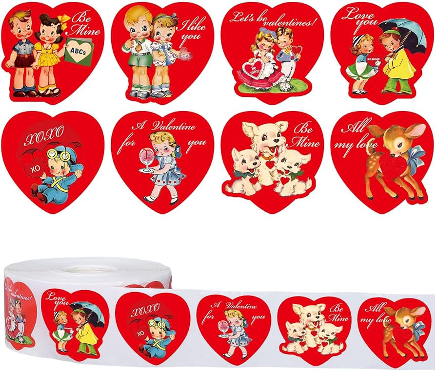 Whaline 1000Pcs Valentine's Day Stickers Retro Vintage Red Heart Shape Self-Adhesive Stickers Rol... | Amazon (US)