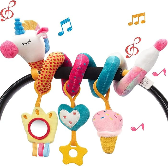 hahaland Car Seat Toys for Babies 0-6 Months Girl - Baby Toys 3-6 Months - Rattle, Mirror, Crinkl... | Amazon (US)