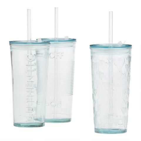 Recycled Spanish Glass To Go Tumbler with Straw | World Market