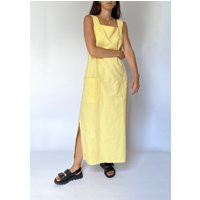 90S Vintage Yellow Linen Pinafore Dress S/M, Vintage Apron Dress, Midi Yellow Summer Dress | Etsy (US)