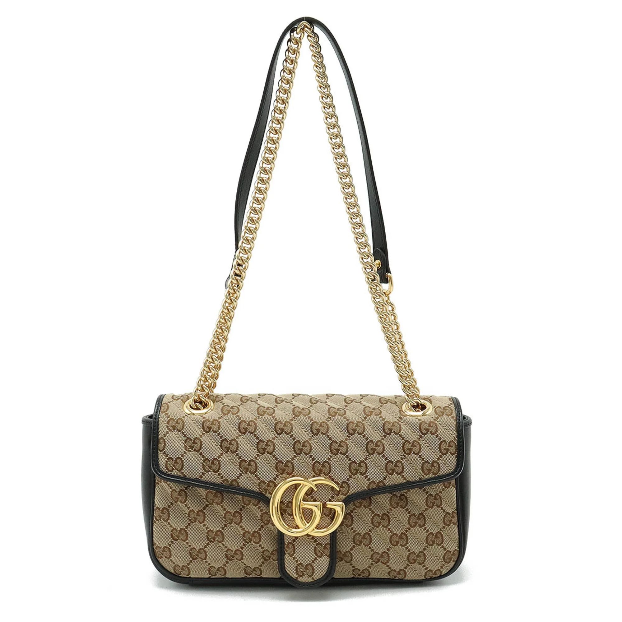 Pre-Owned GUCCI Gucci GG Marmont Small Shoulder Bag Chain Quilted Canvas Khaki Beige Black 443497... | Walmart (US)