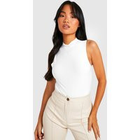Womens Petite Double Layer Slinky High Neck Bodysuit - White - 8, White | Boohoo.com (UK & IE)