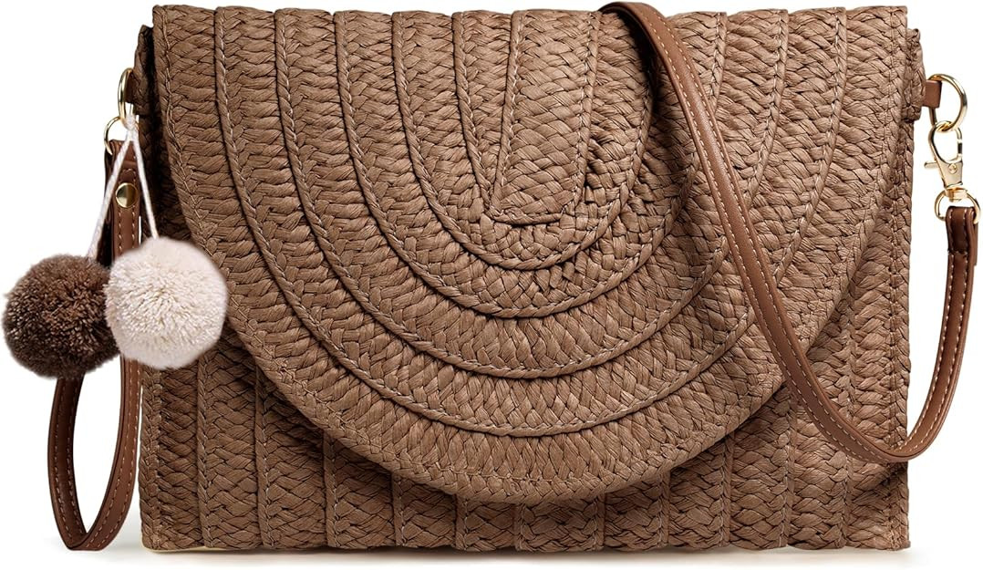 Straw Clutch Purse for Women Woven Rattan Envelope Bag Crossbody Wallet Handbags Shoulder Tote Ba... | Amazon (US)