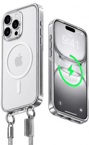 CASEKOO Linkoo Glossy Magnetic for iPhone 16 Pro Case with Strap, Sliver | Amazon (US)
