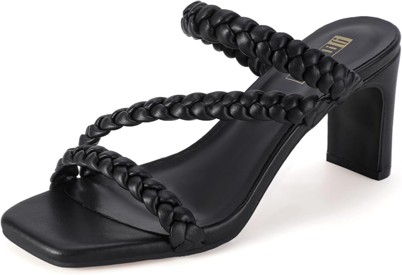 IDIFU IN3 Strappy Heels for Women Braided Chunky Block Low Square Toe Heels Dress Shoes for Women... | Amazon (US)