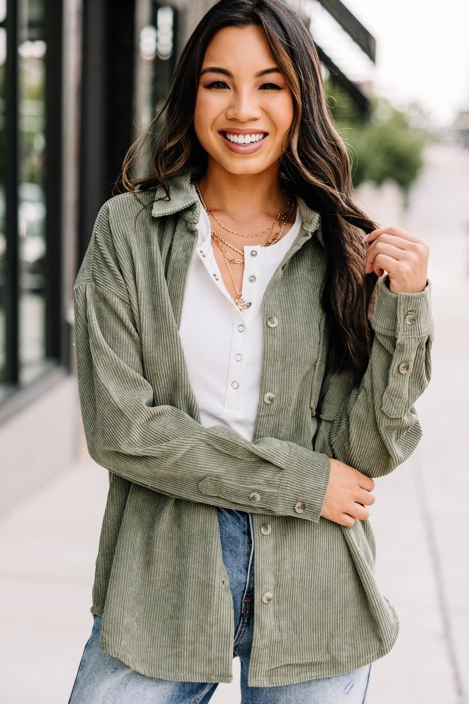 Feeling Your Best Olive Green Corduroy Shacket | The Mint Julep Boutique