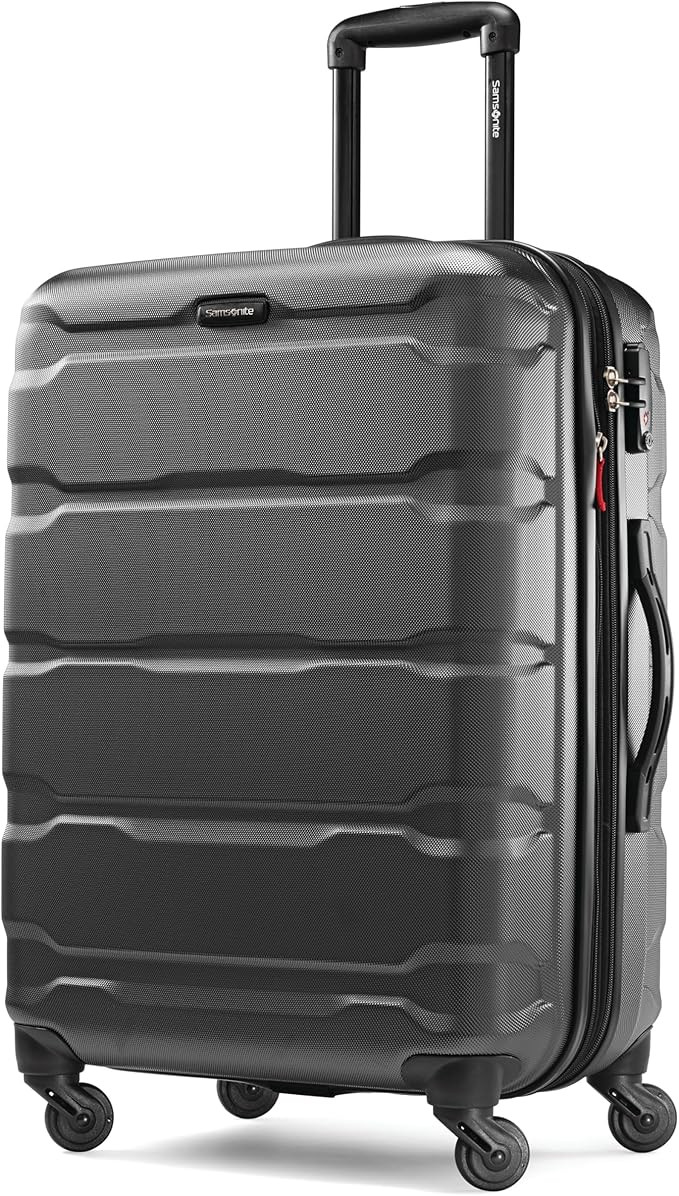 Samsonite Omni PC Hardside Expandable Luggage with Spinner Wheels, Black, Checked-Medium 24-Inch | Amazon (US)