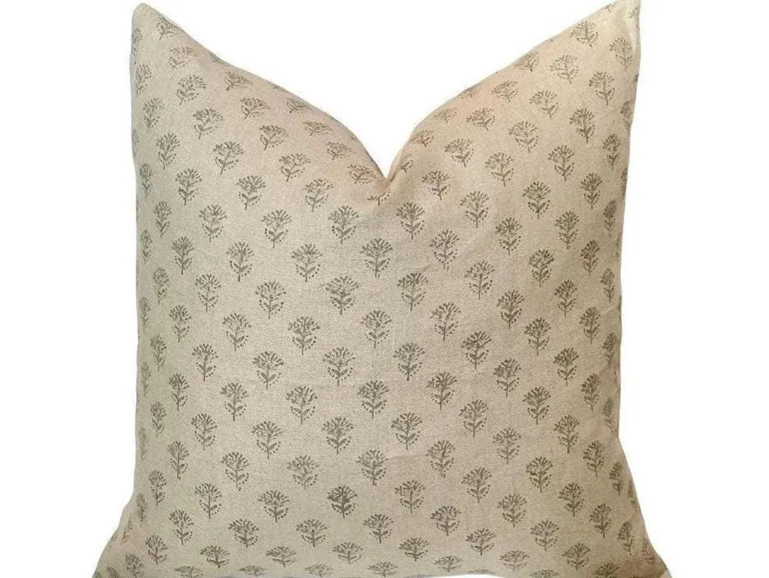 TESS BLUE || Grey blue designer floral hand-block pillow cover | Etsy (US)