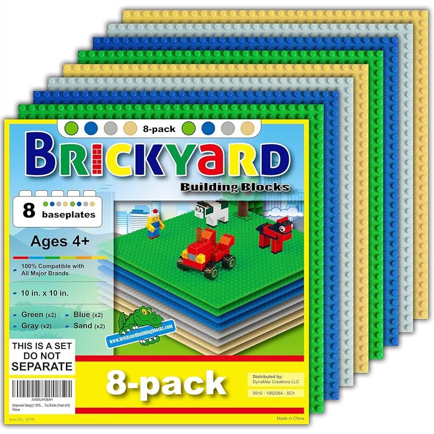 Brickyard Building Blocks Lego Compatible Baseplate - Pack of 8 Large 10 x 10 Inch Base Plates fo... | Amazon (US)