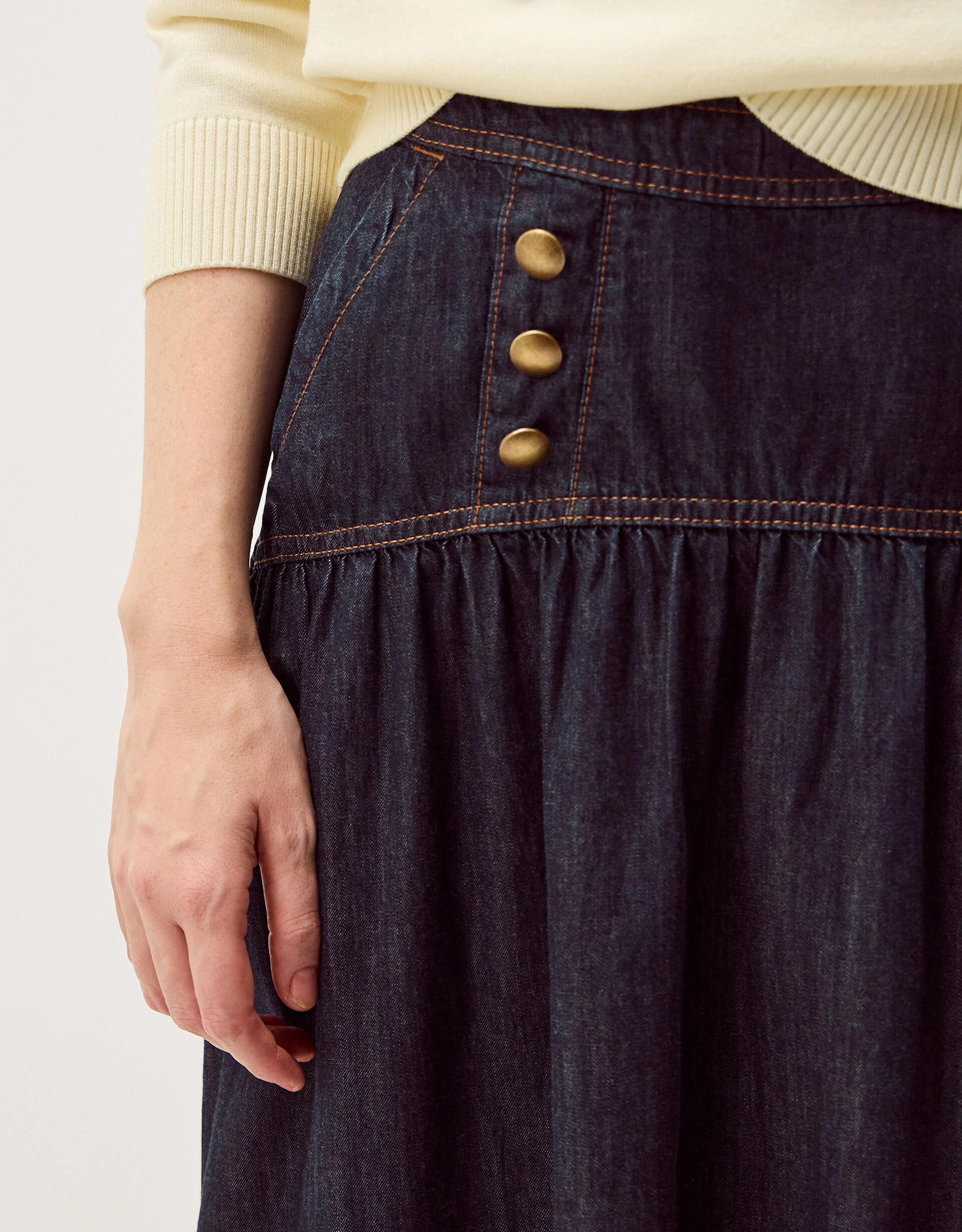 Lucy Button Denim Midi Skirt Blue | Monsoon (UK)