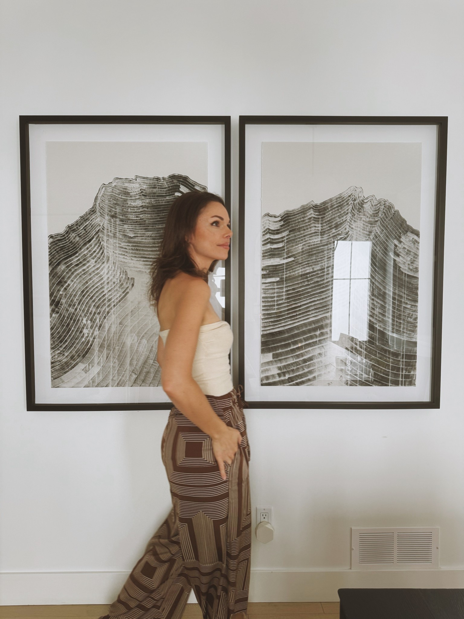 Outfit 
Fall Fashion 
Pattern Pants 
Wide leg pants 
Satin pants 
Tube top 
Knit top 

#LTKOver40 #LTKFindsUnder50 #LTKSeasonal